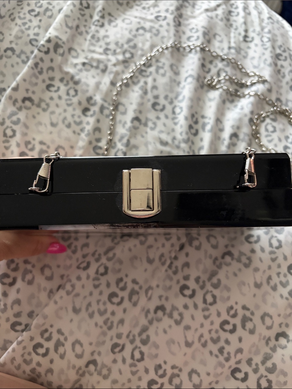 AKIRA Black White Silver Glitter Acrylic Clutch with Chain - Picture 2 of 4